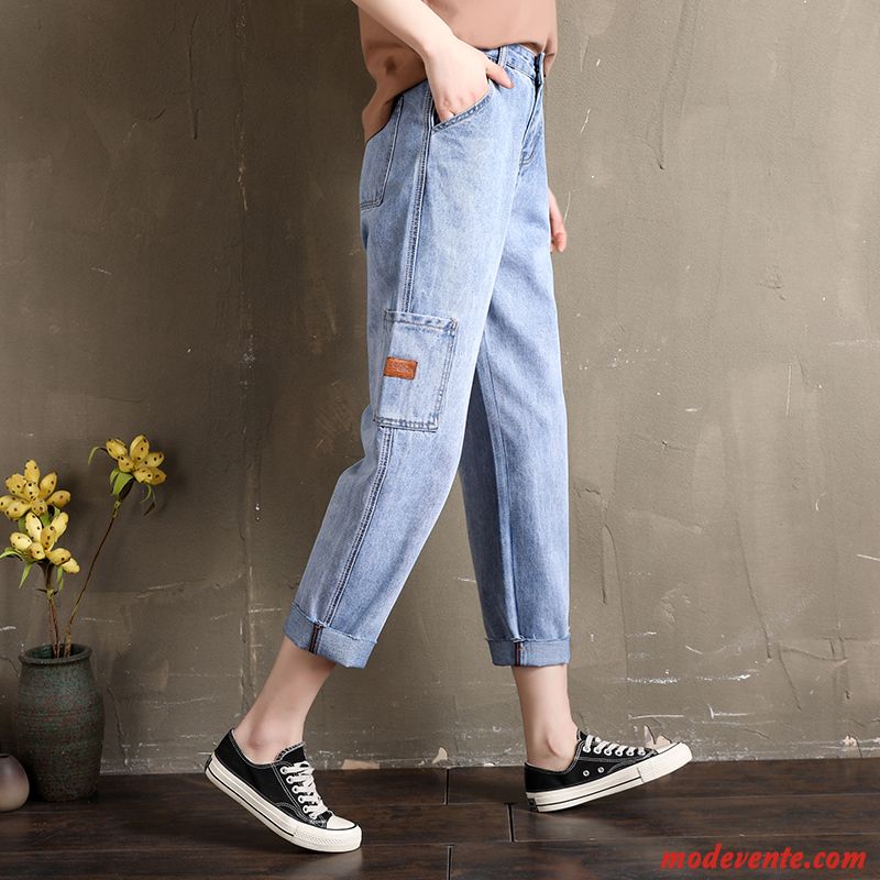 Jeans Femme Mince Rétro L'automne Baggy Jambe Droite Printemps Bleu Clair