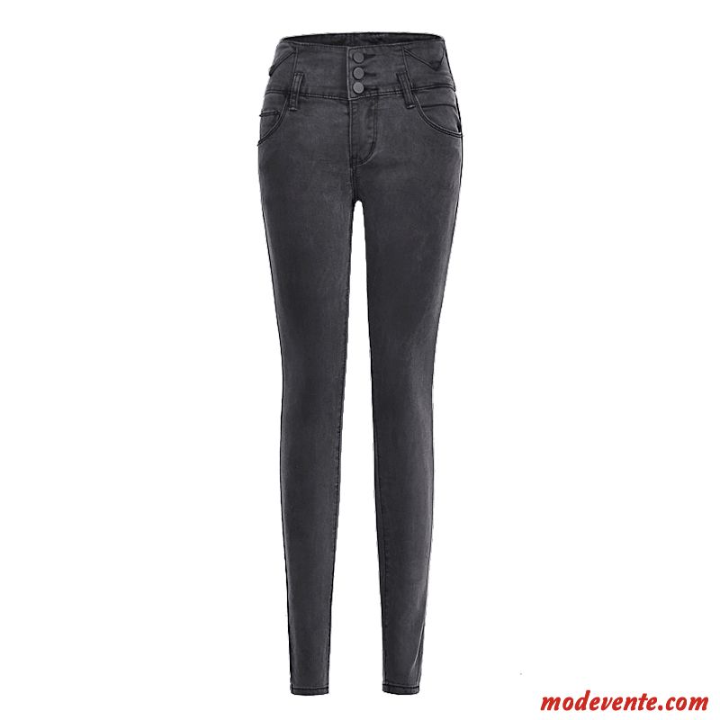 Jeans Femme Pantalon Haute Cintrée L'automne Pantalon Crayon Moulant Printemps Noir Gris