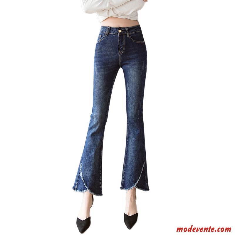 Jeans Femme Pompon Rétro Bord Printemps Pantalon Légèrement Bleu