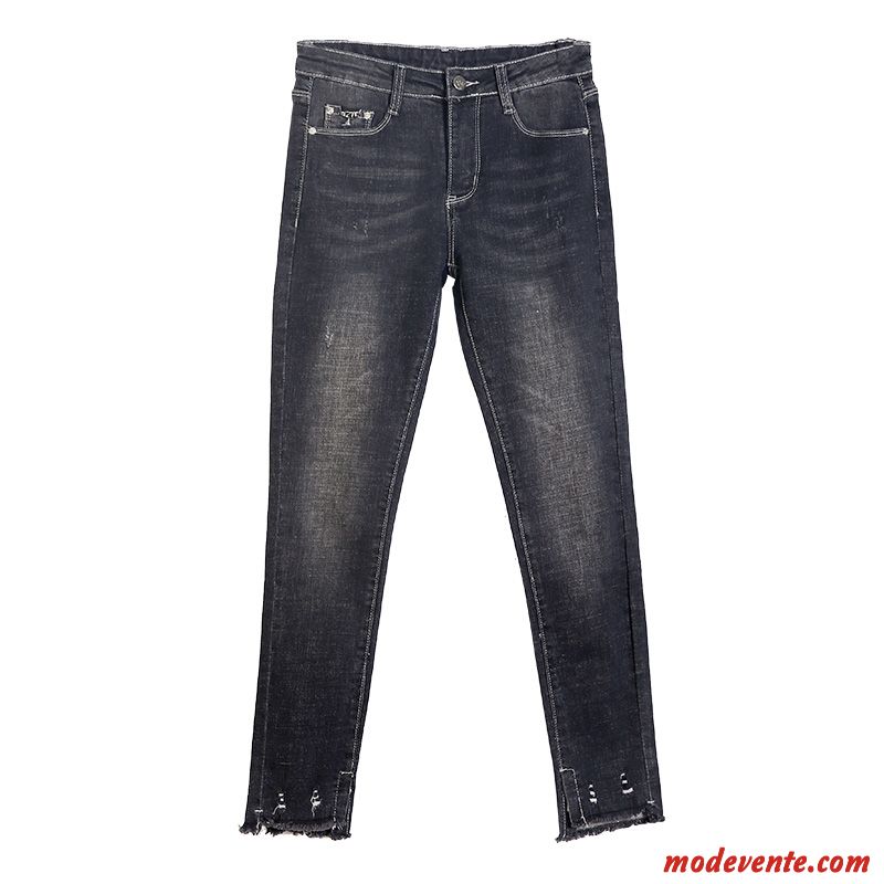 Jeans Femme Printemps Haute Cintrée Moulant L'automne Maigre Mince Noir Rouge