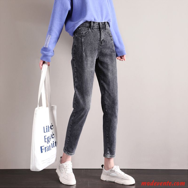 Jeans Femme Printemps L'automne Pantalon Jambe Droite Mince Baggy Noir Gris