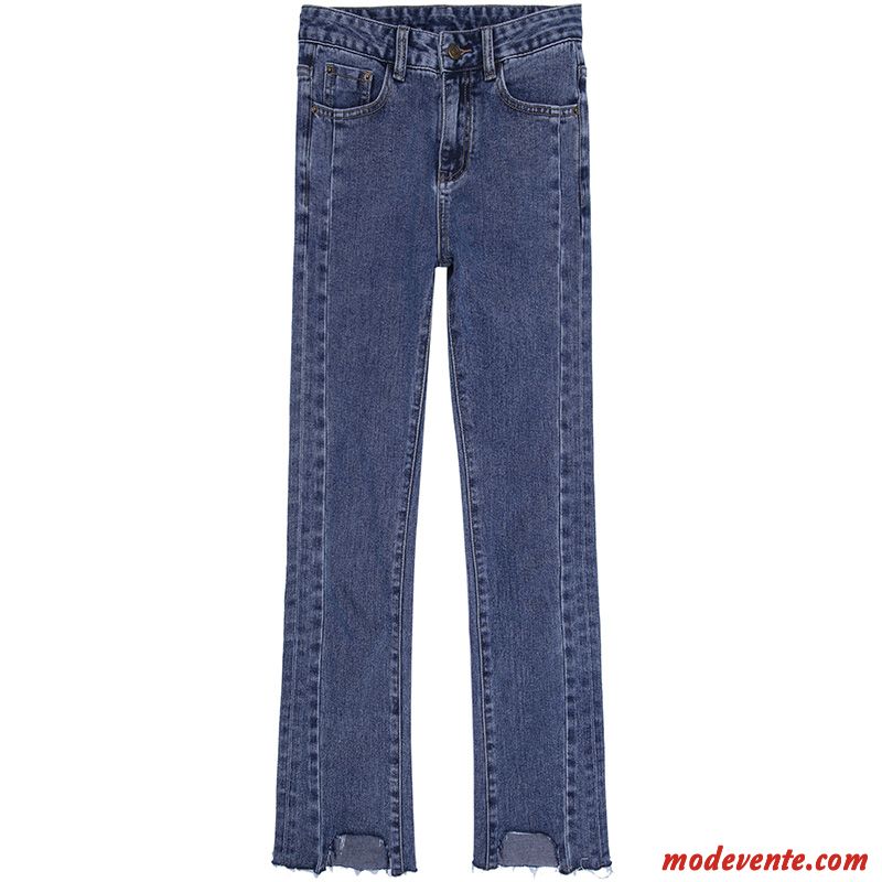 Jeans Femme Slim Printemps Jambe Droite Bord Haute Cintrée Décontractée Bleu