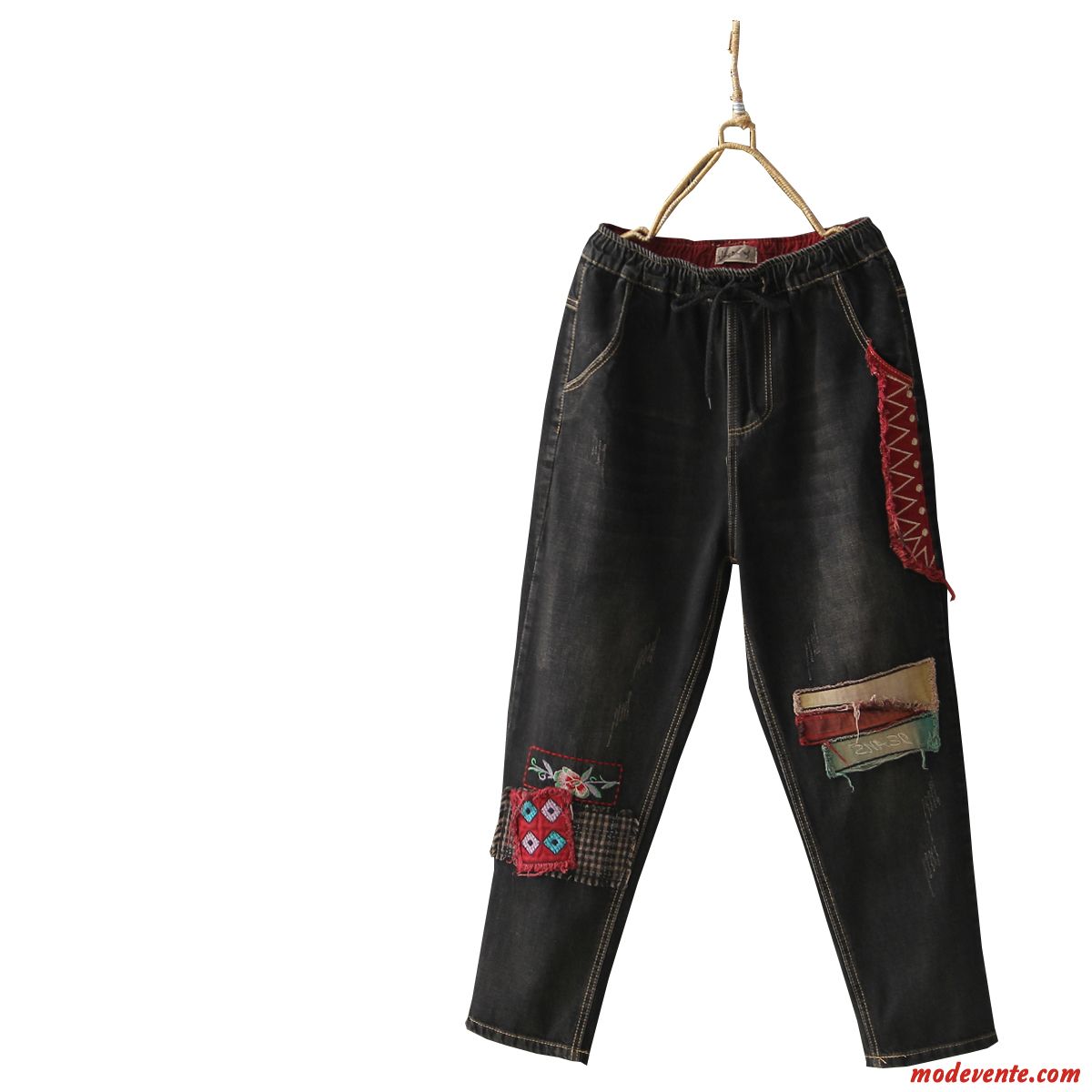 Jeans Femme Vintage Art Mince Harlan Pantalon Delavé Noir