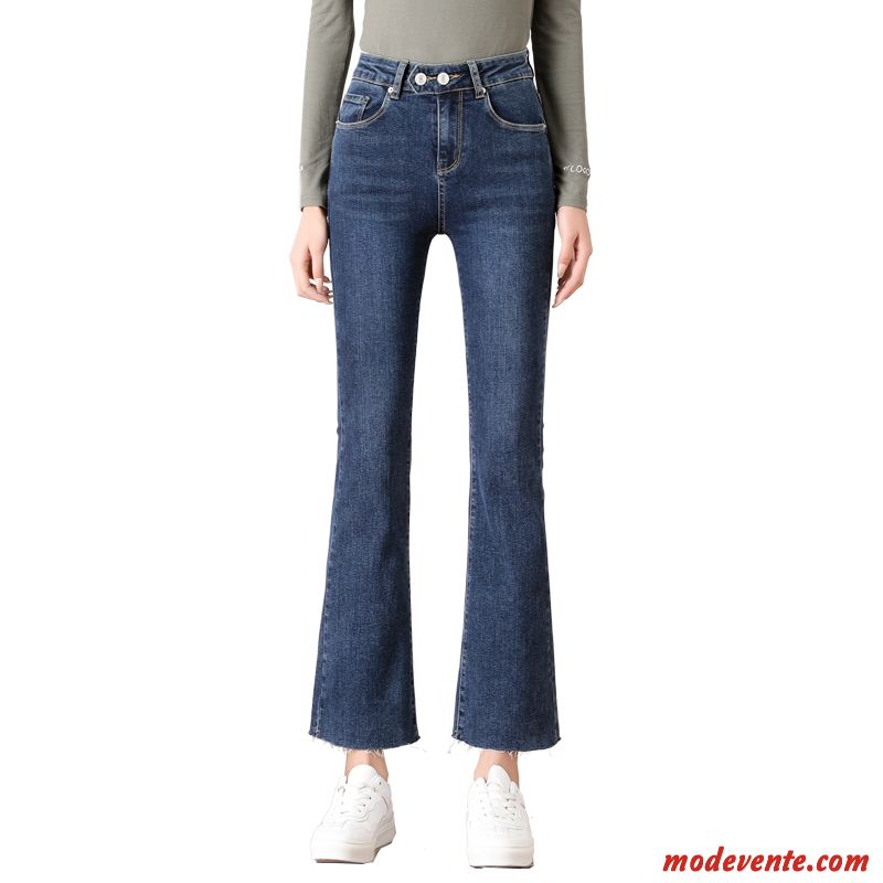 Jeans Femme Évasé Printemps Haute Cintrée Mince Légèrement Bleu