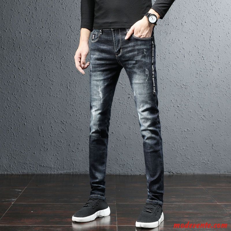 Jeans Homme Décontractée Pantalon Extensible Jambe Droite Tendance L'automne Noir