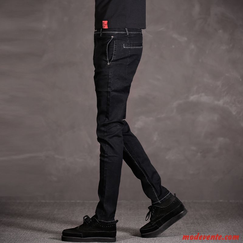 Jeans Homme Décontractée Pantalon Maigre Longue Extensible La Mode Noir