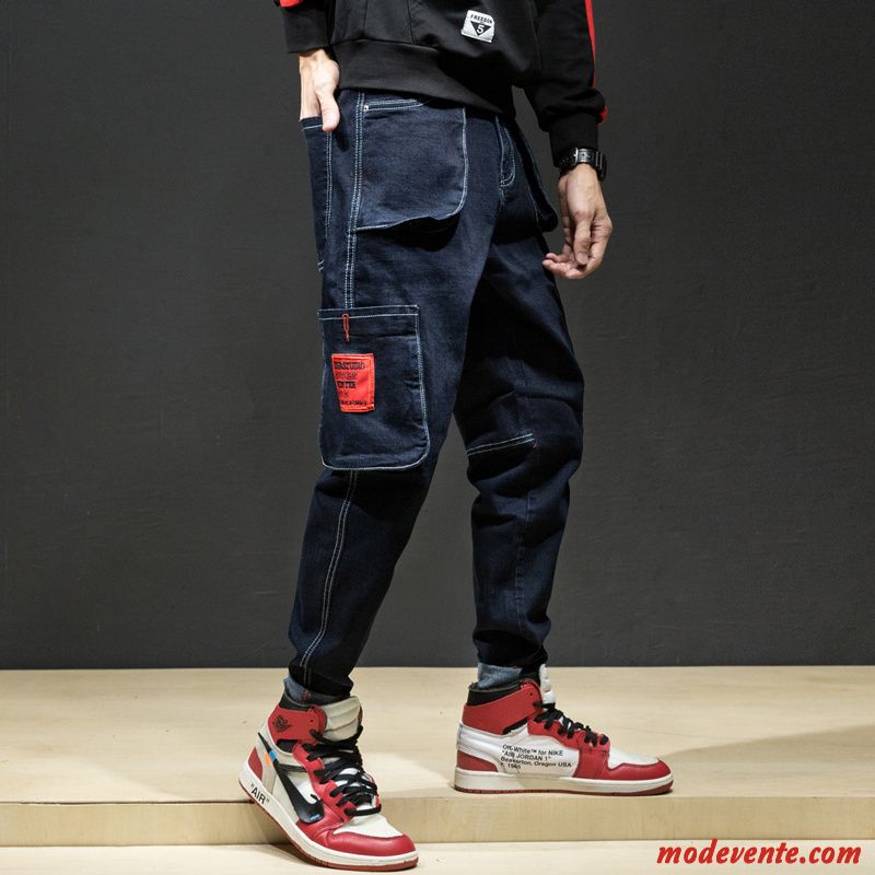 Jeans Homme Décontractée Pantalon Tendance Gros Baggy Harlan Bleu