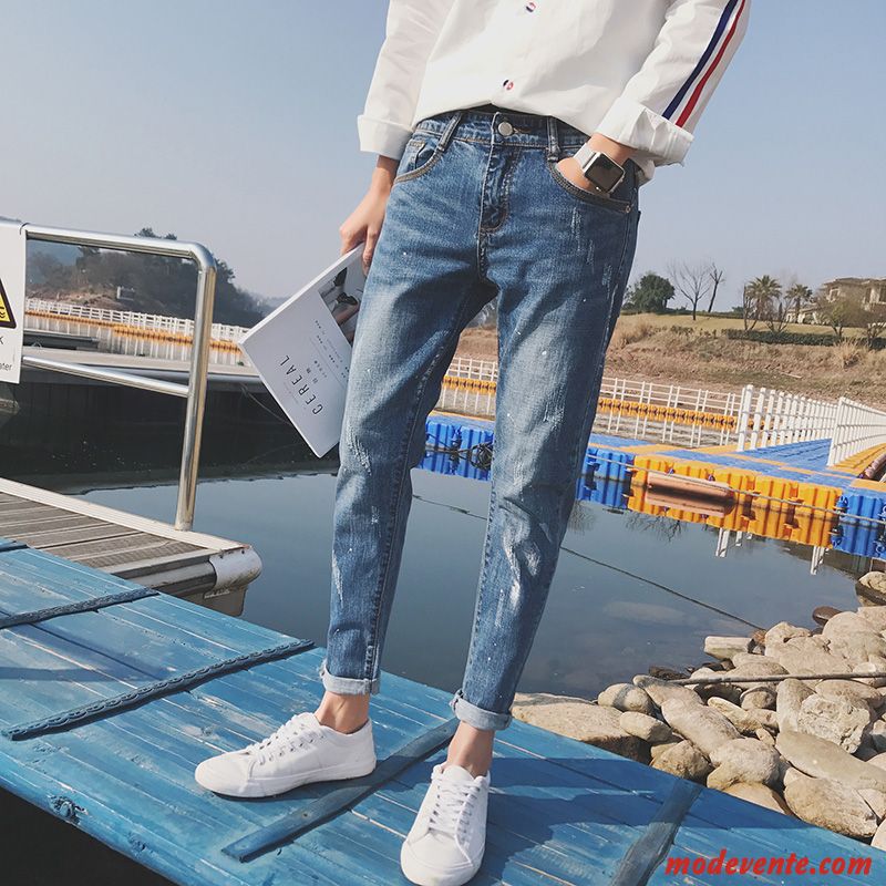 Jeans Homme Extensible Tendance Slim Baggy Collants Pantalon Bleu