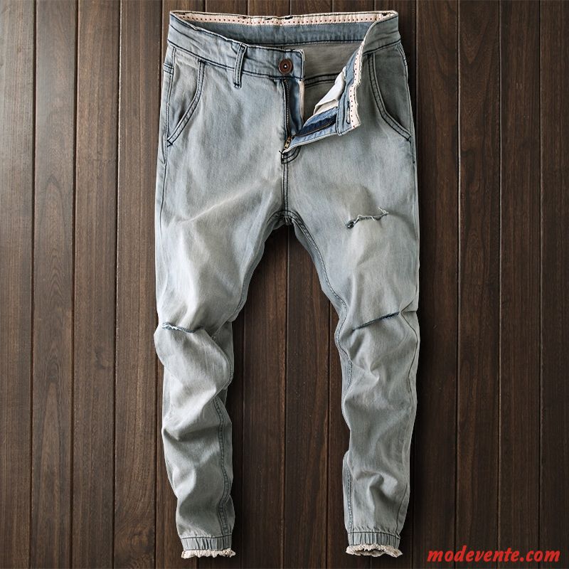 Jeans Homme Extensible Troués Longue Slim Pantalon Maigre Clair
