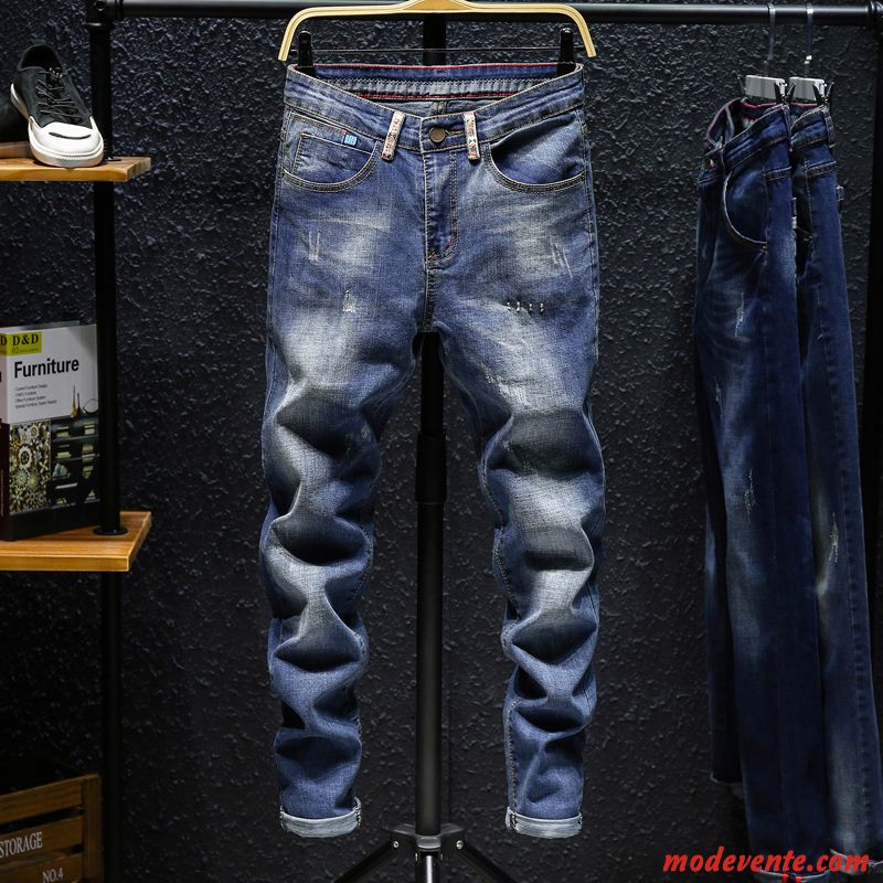 Jeans Homme Longue Décontractée Extensible Été Maigre Tendance Bleu