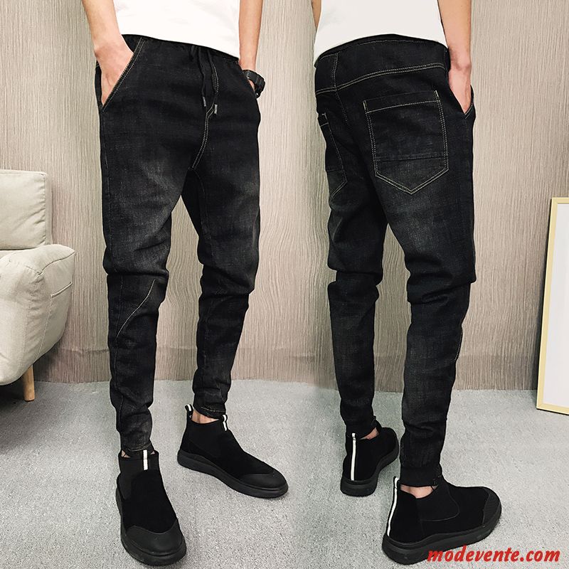 Jeans Homme Légère Pantalon Été Slim Collants Tendance Noir