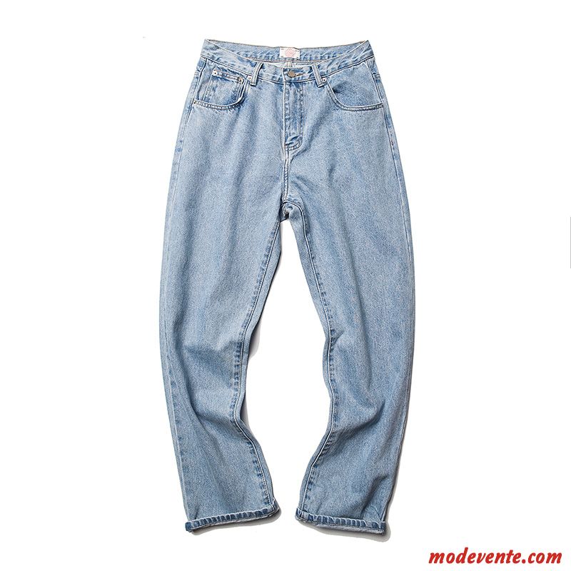 Jeans Homme Marque De Tendance Baggy Légère Pantalon Été Jambe Droite Bleu Clair