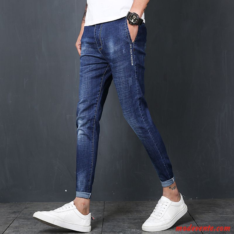 Jeans Homme Slim Tendance Pantalon Les Adolescents Étudiant Maigre Bleu Noir