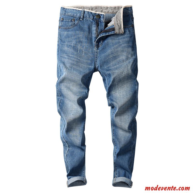 Jeans Homme Tendance Jambe Droite Printemps Jeunesse Slim Pantalon Bleu