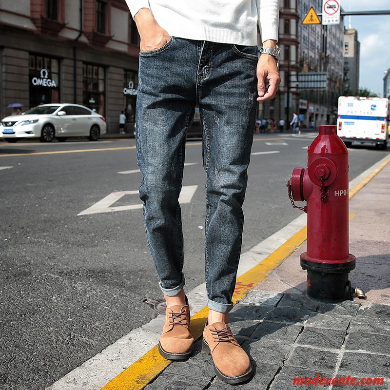 Jeans Homme Tendance Mode Slim Jeunesse Maigre L'automne Bleu