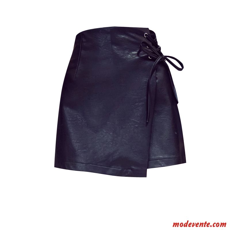 Jupe Femme Cuir Mode L'automne Irrégulier Jupe Courtes Haute Cintrée Noir