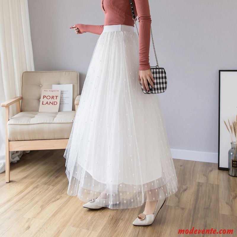 Jupe Femme Printemps Élastique Ultra Haute Cintrée Dentelle A Lettre Blanc