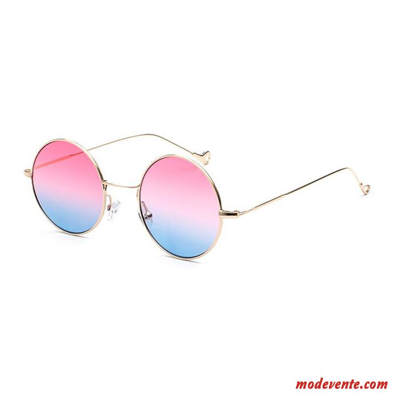 Lunettes De Soleil Femme Rétro Petit Bicolore Homme Rond Bleu Rouge Or