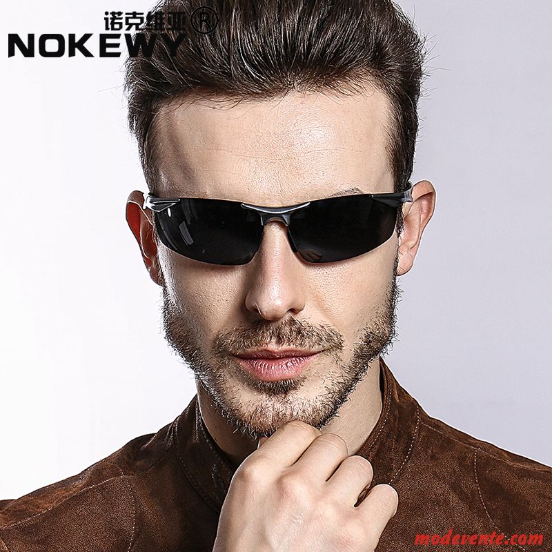 Lunettes De Soleil Homme Chauffeur Pêche Le Nouveau Magnésium D'aluminium Tendance Conduire Noir Argent Gris