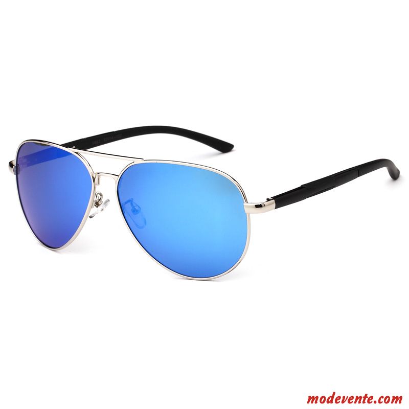 Lunettes De Soleil Homme Femme Aviateur Rétro Tendance Visage Rond Le Nouveau Bleu