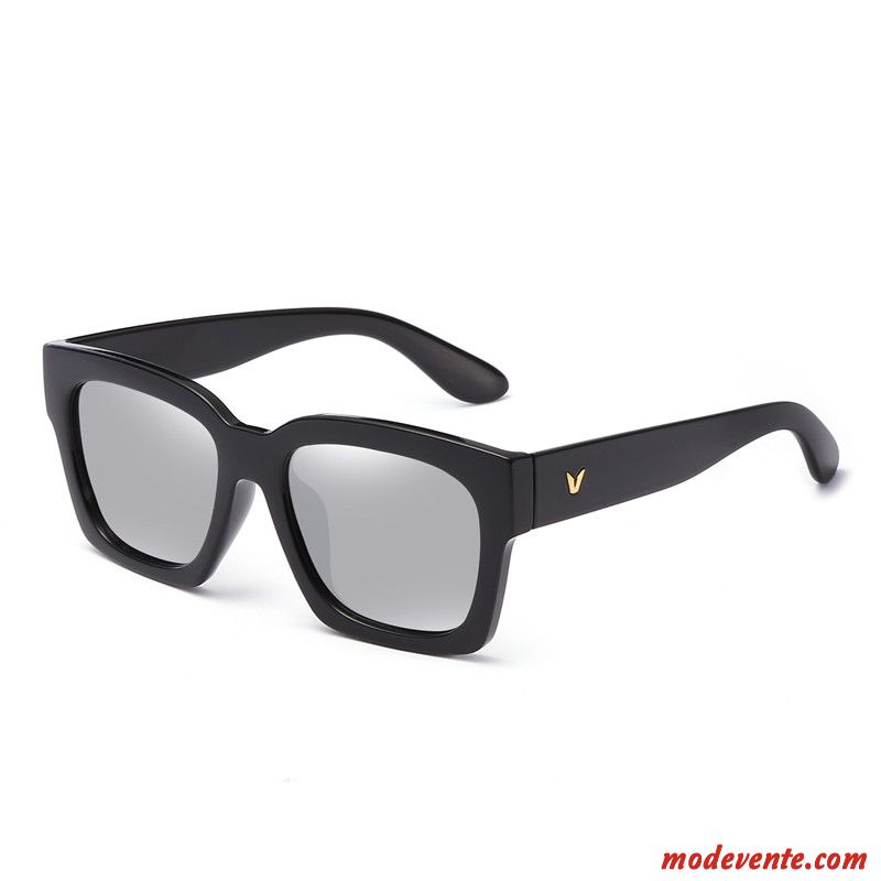 Lunettes De Soleil Homme Gros Le Nouveau Longue Tendance Conduire Visage Rond Noir Argent