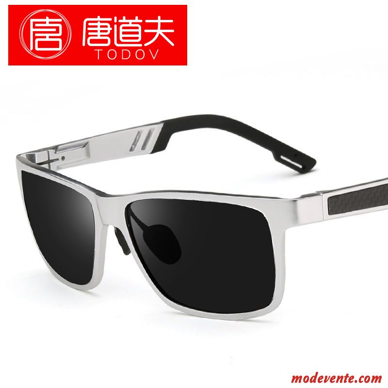 Lunettes De Soleil Homme Magnésium D'aluminium Polarisant Conduire Chauffeur Tendance Noir Argent Gris