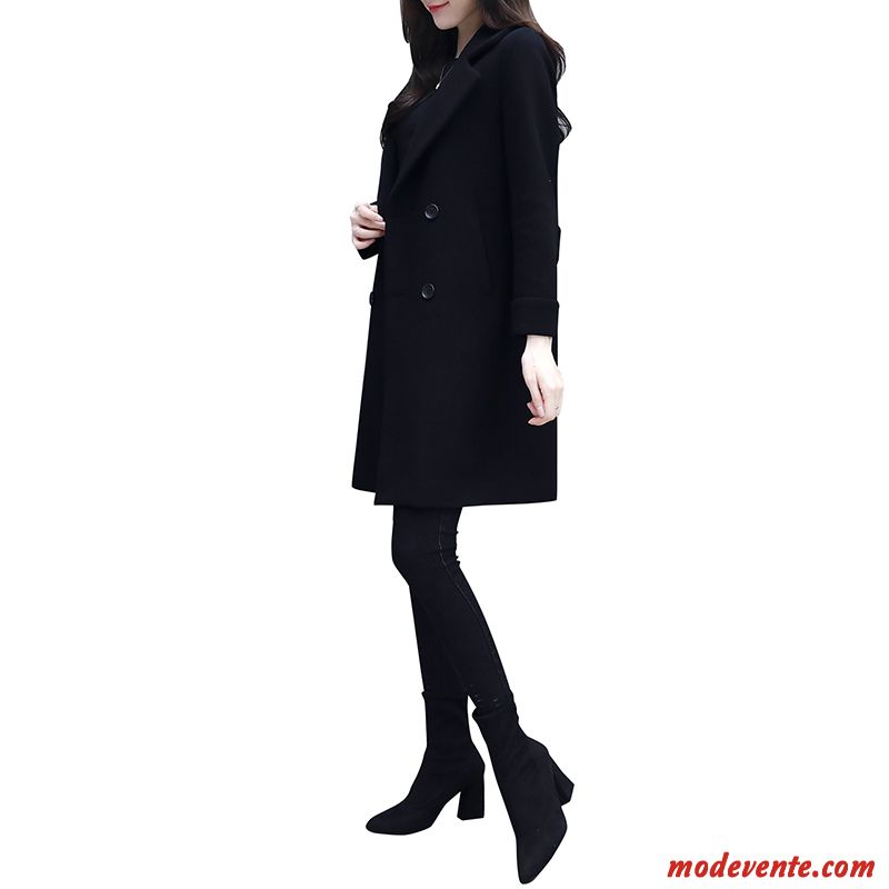 Manteau Femme Baggy Parka Hiver Étudiant Longue Tissu De Laine Noir