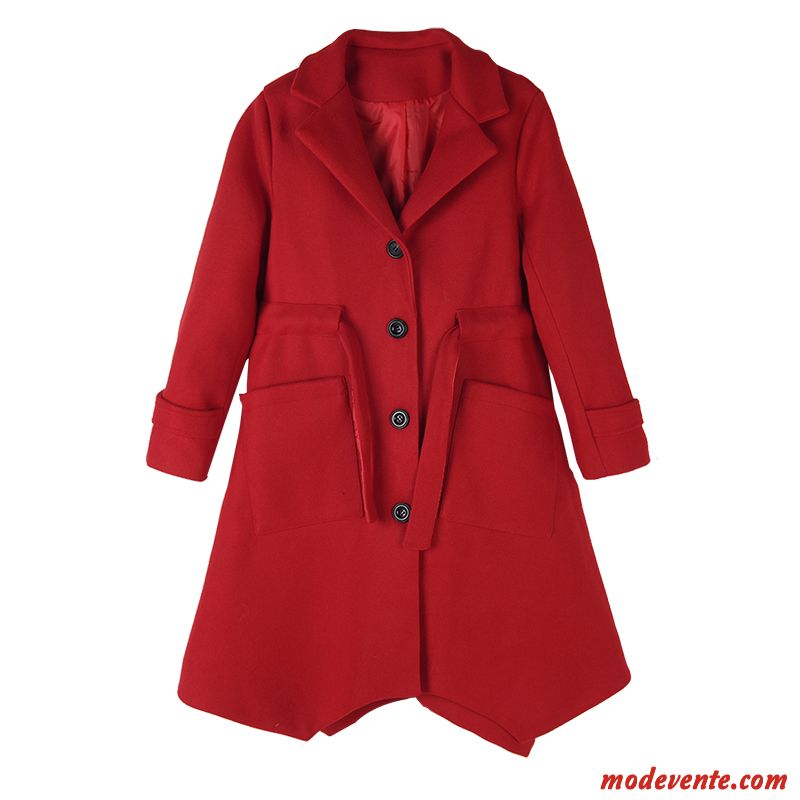 Manteau Femme Doux Tendance Manteau En Laine Revers Roulé Parka Longue Rouge