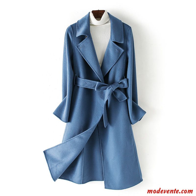 Manteau Femme Décontractée Manteau En Laine Personnalité Longues Bleu