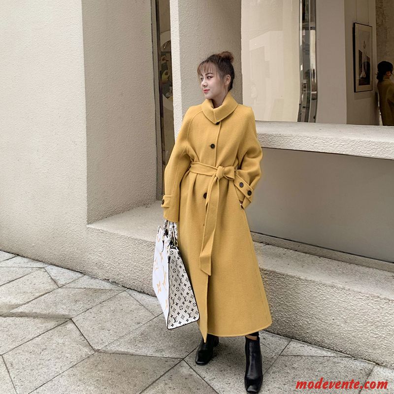 Manteau Femme Hiver L'automne Parka Longue Baggy Manteau En Laine Jaune