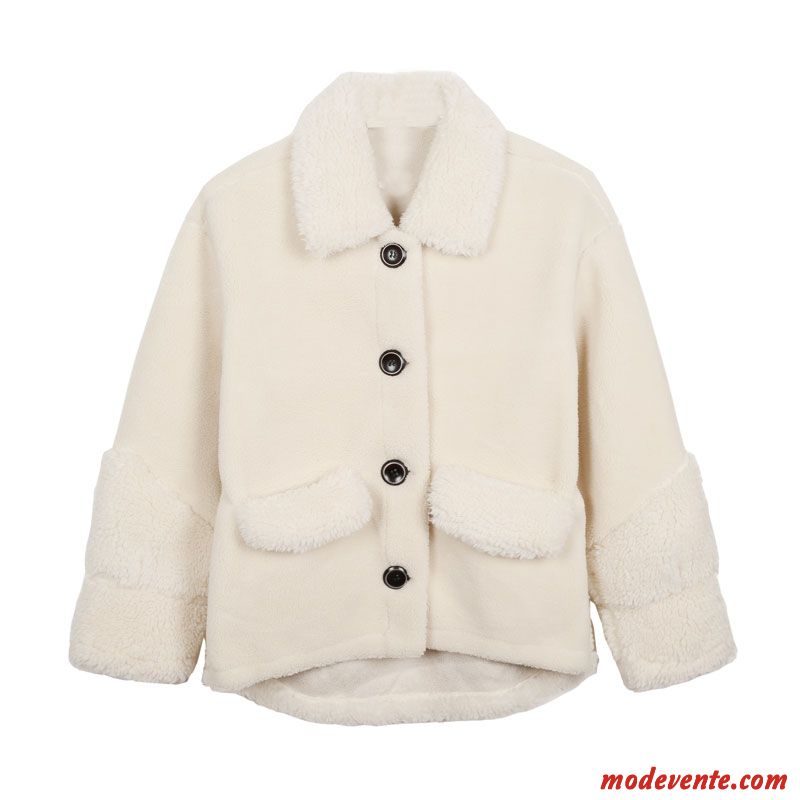 Manteau Femme Hiver L'automne Épissure Bouton À Une Rangée Pure Blanc