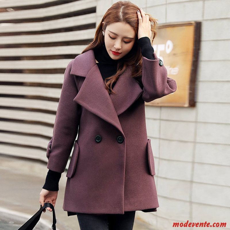 Manteau Femme L'automne Tempérament Manteau En Laine Revers Roulé Tendance Mince Pure Violet