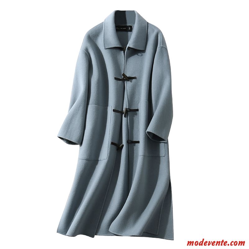 Manteau Femme La Laine Reversible Longue L'automne Bétail Parka Bleu Gris