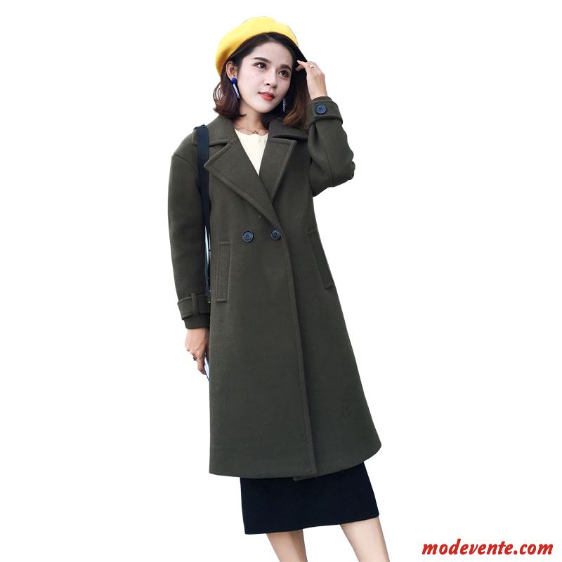 Manteau Femme Longue L'automne Hiver Tissu De Laine Parka Anti-saison Vert