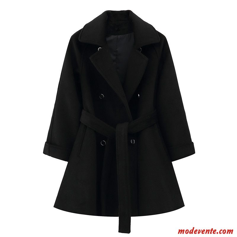 Manteau Femme Manteau En Laine Double Breasted Tissu De Laine Tempérament Parka Hiver Noir