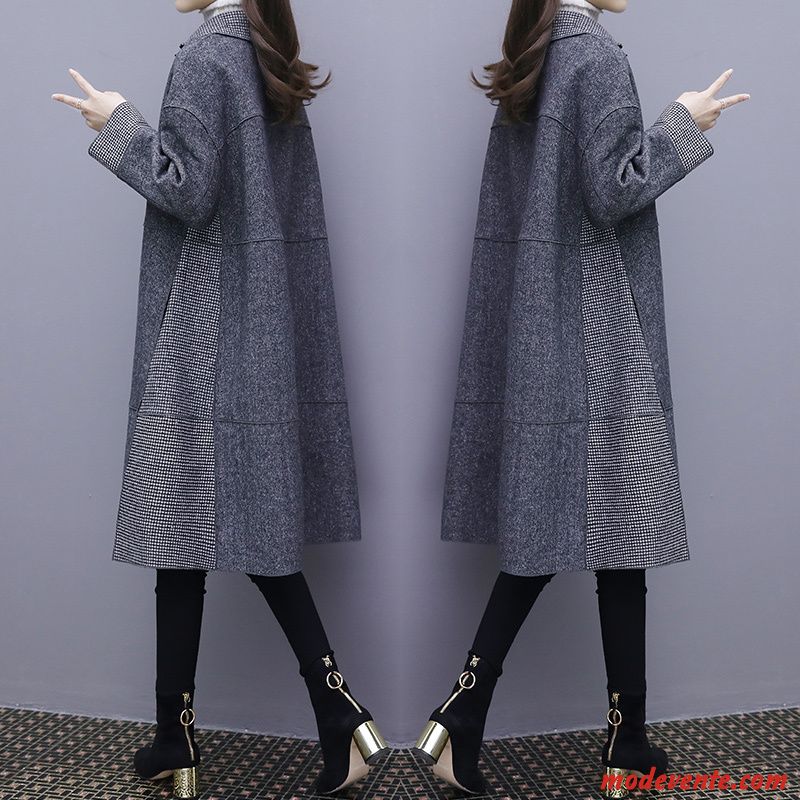 Manteau Femme Mince La Mode Longue Parka Baggy Tissu De Laine Gris