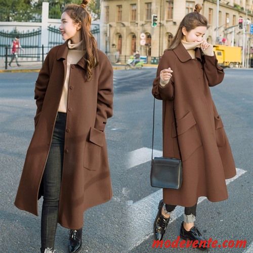 Manteau Femme Mode Graisse Longue Manteau En Laine Parka Baggy Marron