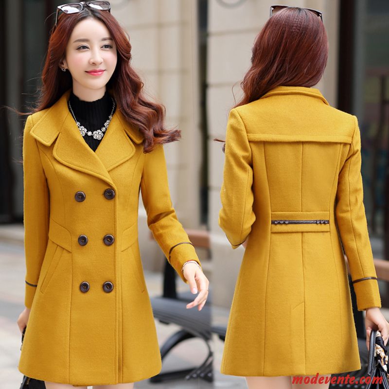 Manteau Femme Parka Manteau En Laine Tendance Printemps Longue L'automne Jaune