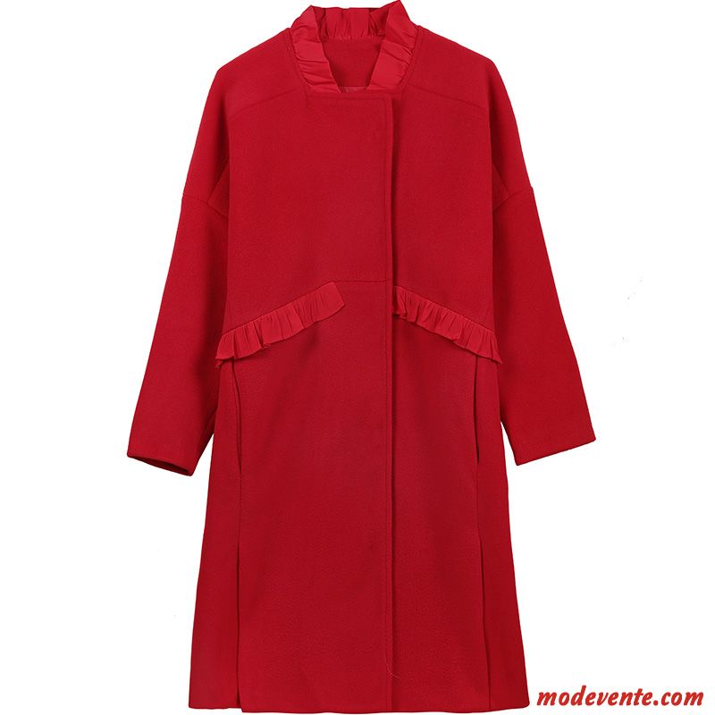 Manteau Femme Tempérament Mode Hiver Élégant Manteau En Laine Pure Rouge