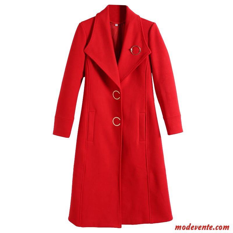 Manteau Femme Tendance Anti-saison Étudiant Tissu De Laine Longue Hiver Rouge