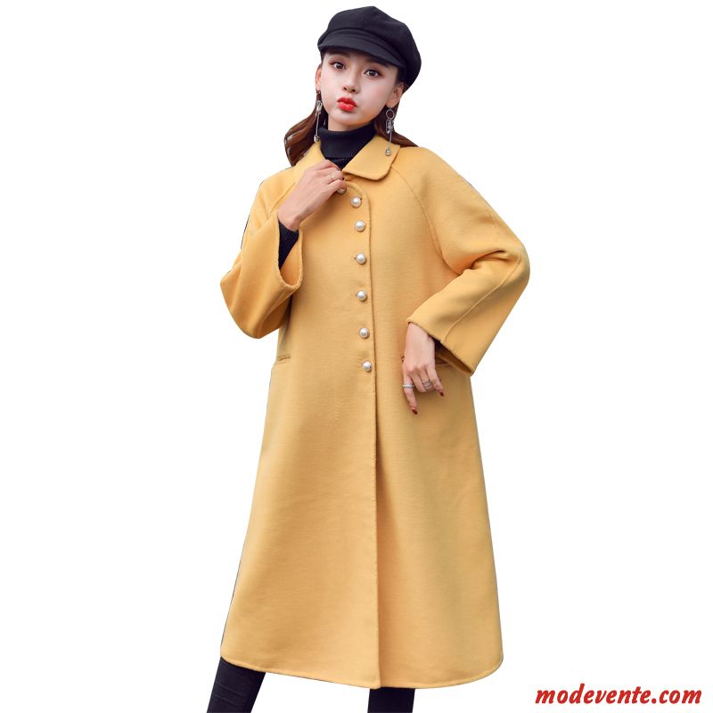 Manteau Femme Tendance Manteau En Laine L'automne Parka Mode Longue Jaune