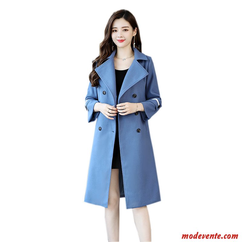 Manteau Femme Épaissir Longue L'automne Hiver Dragon Manteau En Laine Bleu