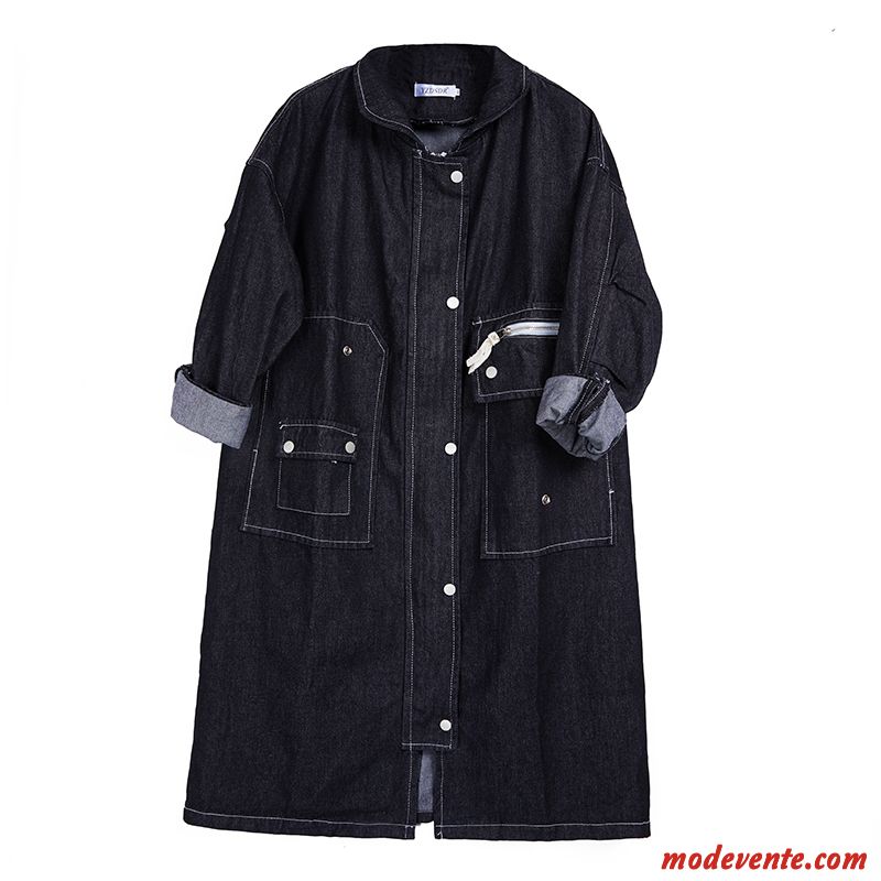 Manteau Femme Étudiant Coupe Vent Printemps Tempérament Denim L'automne Noir