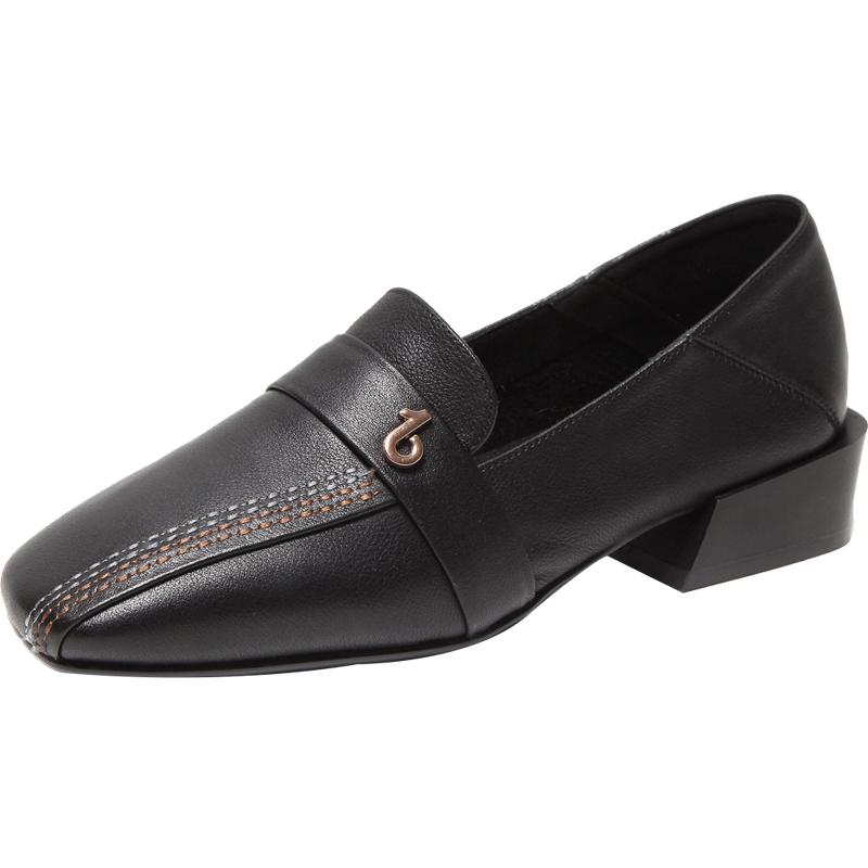 Mocassins Femme Derbies Cuir Véritable Angleterre Confortable Chaussures En Cuir Tête Carrée Noir