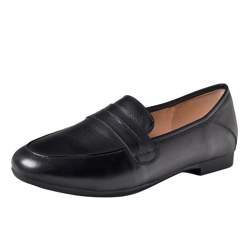 Mocassins Femme Plates Derbies Bout Rond Dame Chaussures En Cuir Cuir Véritable Noir