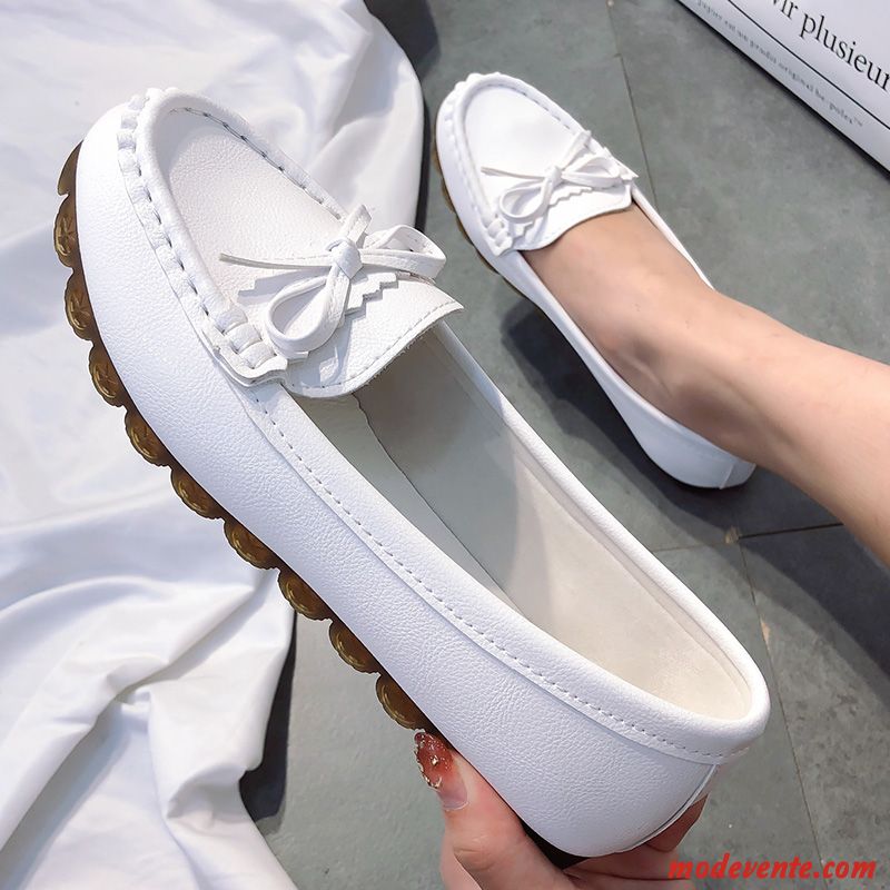 Mocassins Femme Plates Semelle Doux Chaussures D'infirmière Slip-on Derbies Printemps Blanc
