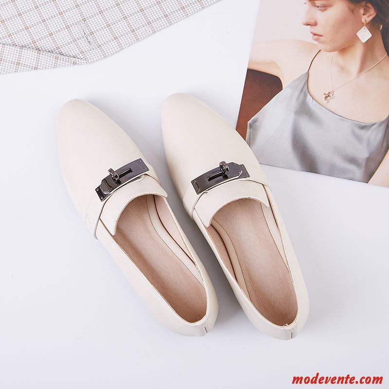 Mocassins Femme Printemps Cuir Véritable Pointe Pointue Derbies Plates Blanc Foncé