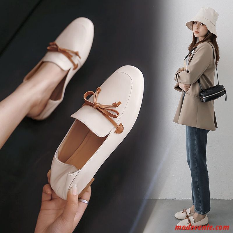 Mocassins Femme Printemps Derbies Toutes Les Saisons Plates Tous Les Assortis Chaussures De Conduite Blanc Clair