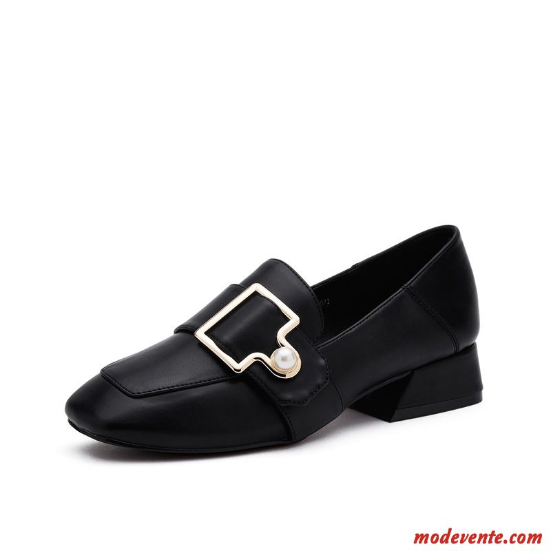 Mocassins Femme Printemps En Cuir Derbies Perle Angleterre Épais Noir