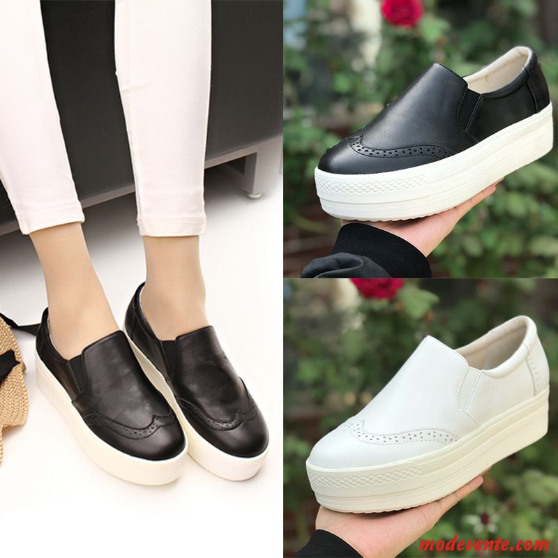 Mocassins Femme Semelle Épaisse Élastique Chaussures À Plateformes Cuir Décontractée Derbies Noir